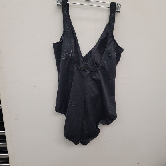 Miraclesuit One Piece Swimsuit Surplice Neck Ruched Bodice in Black/Silver 14 - Picture 4 of 12